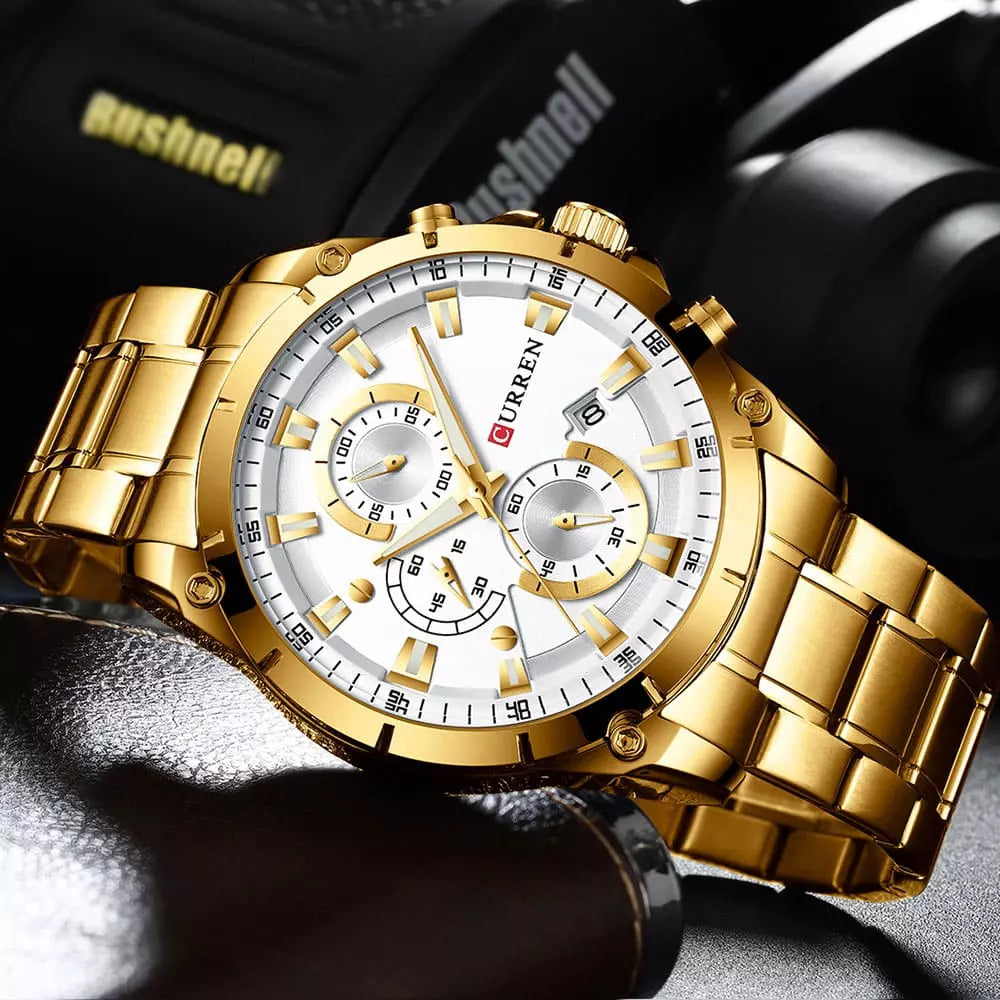 Relógio Mawey Masculino Executivo Casual Dourado CN361