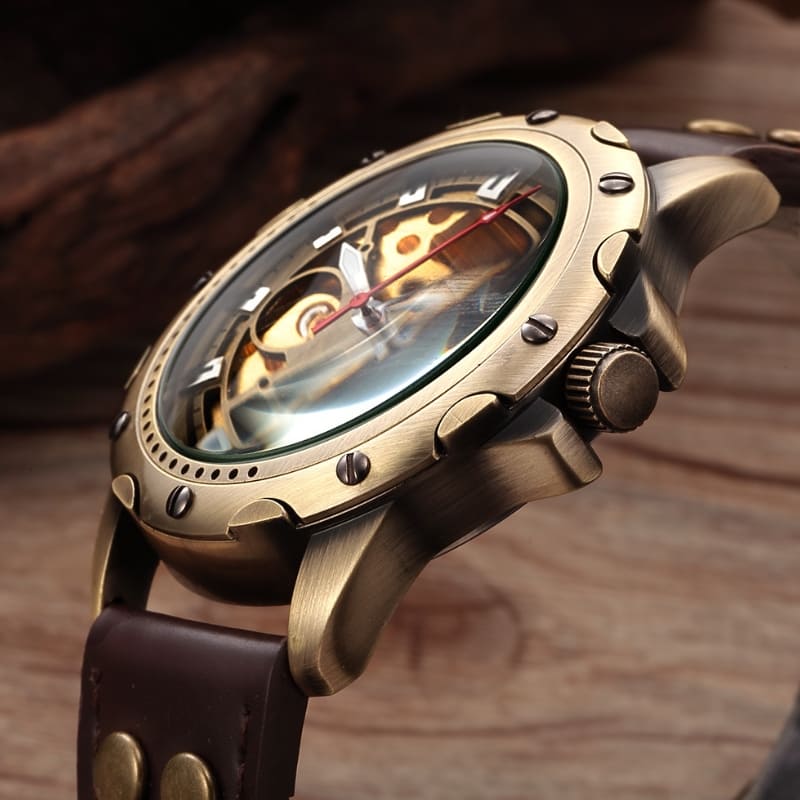 Relógio Mawey Masculino Mecânico Bronze Retro GB953