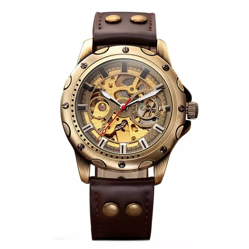 Relógio Mawey Masculino Mecânico Bronze Retro GB953